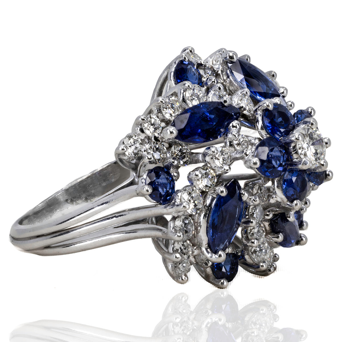 Platinum Sapphire & Diamonds Cocktail Ring