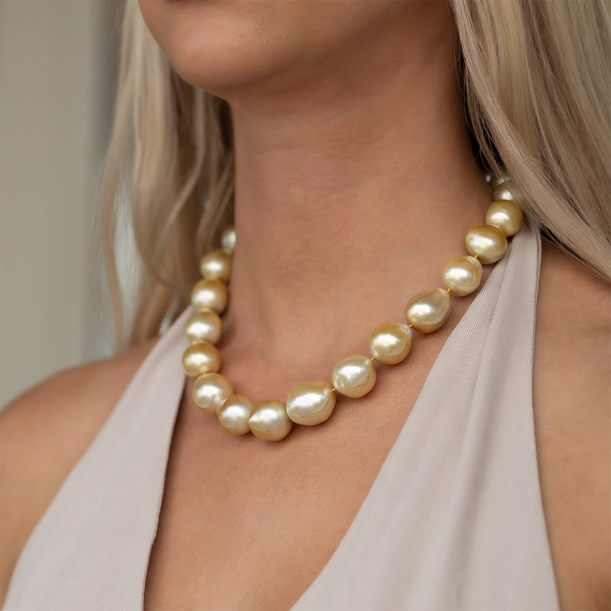 Huge Golden South Sea Baroque Pearl Necklace