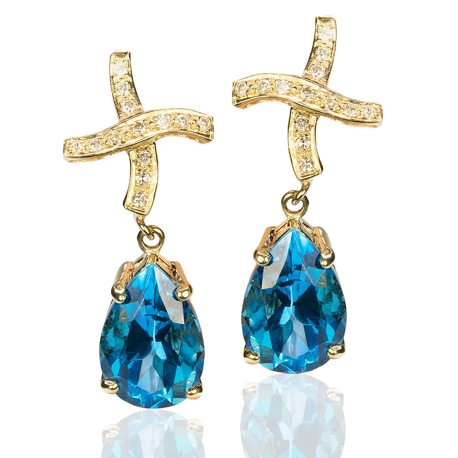 14k Topaz & DIamond Drop Earrings