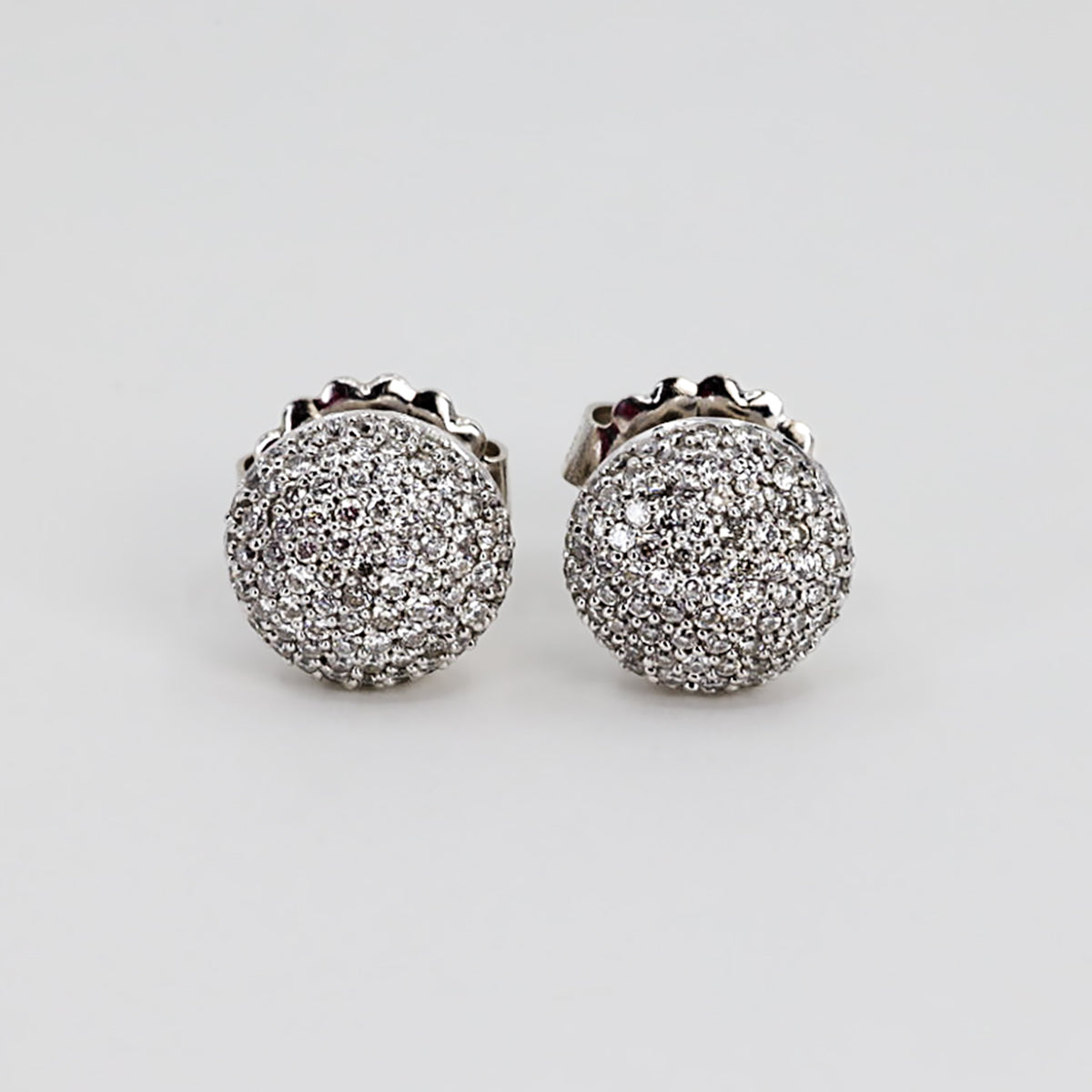 18k Pave Diamond Button Earrings