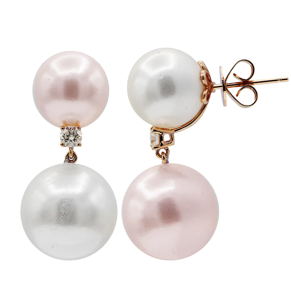 18k SOuth Sea & Fresh Water Pearl Earrings