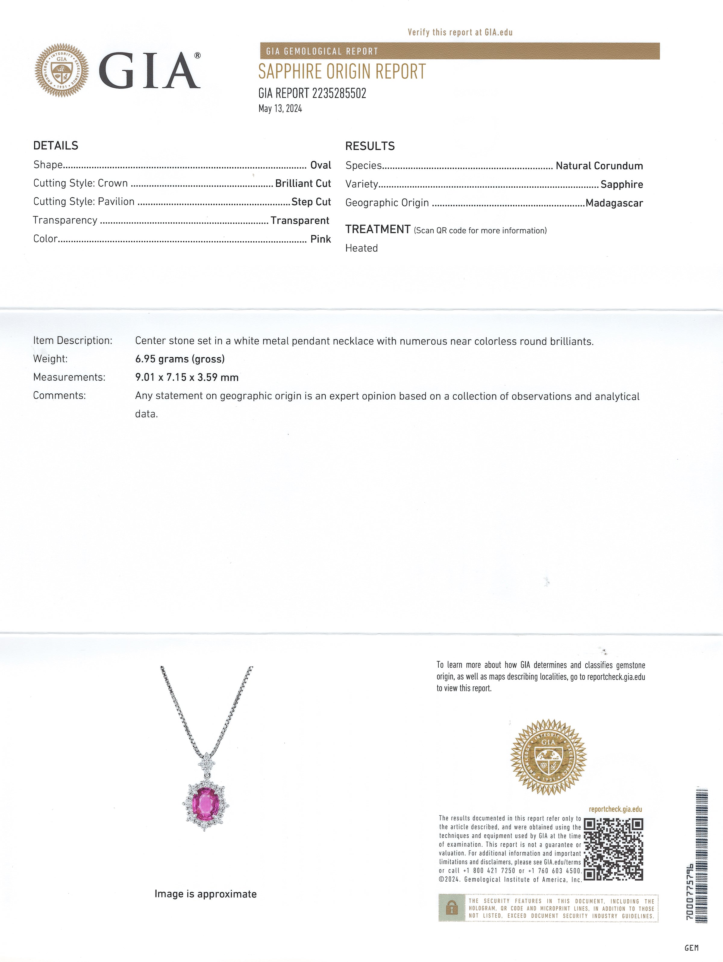 Pink Sapphire Necklace