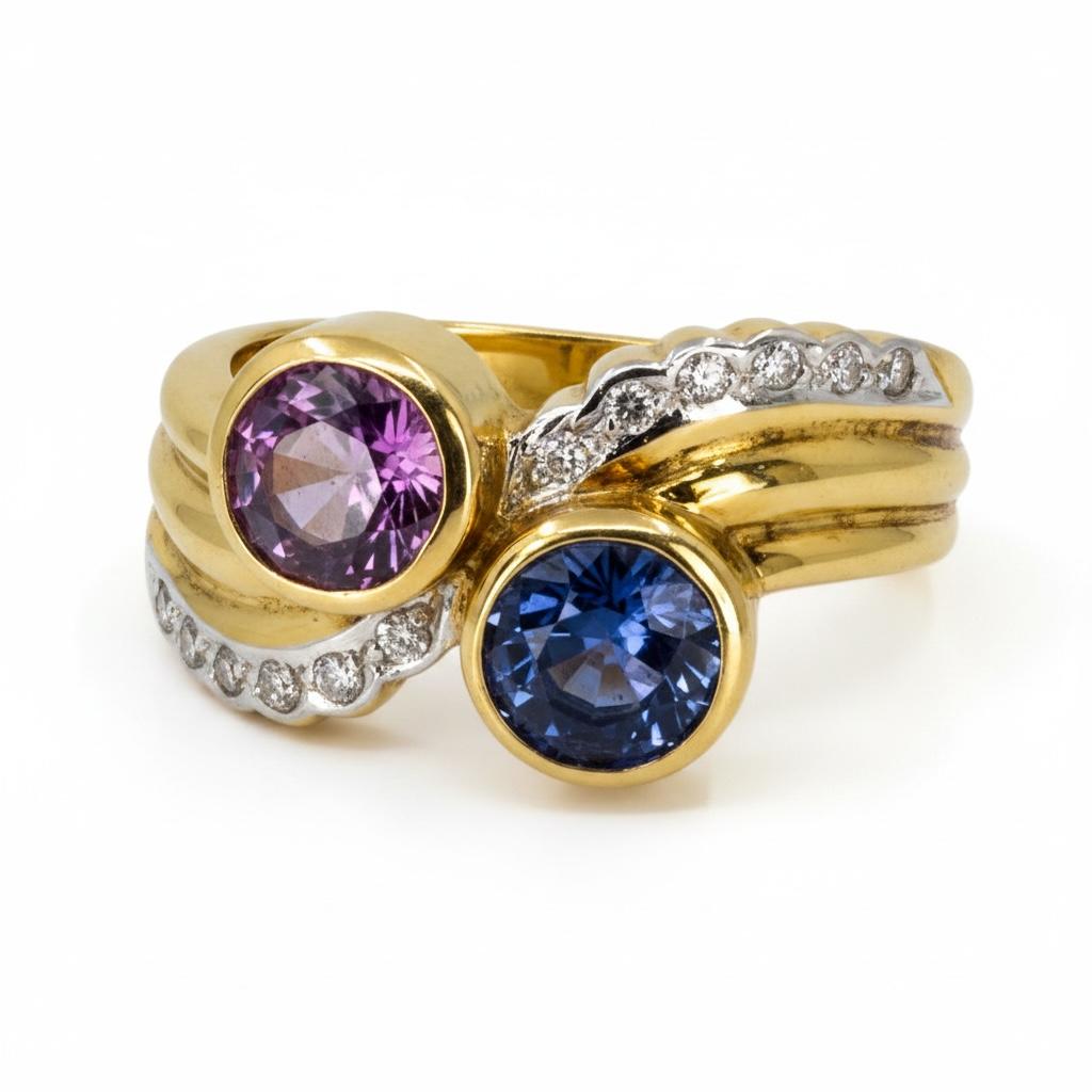 Keith Davis Blue and Pink Sapphire Bypass Ring
