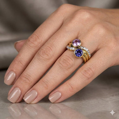 Keith Davis Blue and Pink Sapphire Bypass Ring