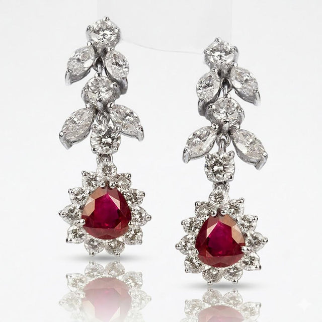 White Gold Earrings with Rubies and Diamonds