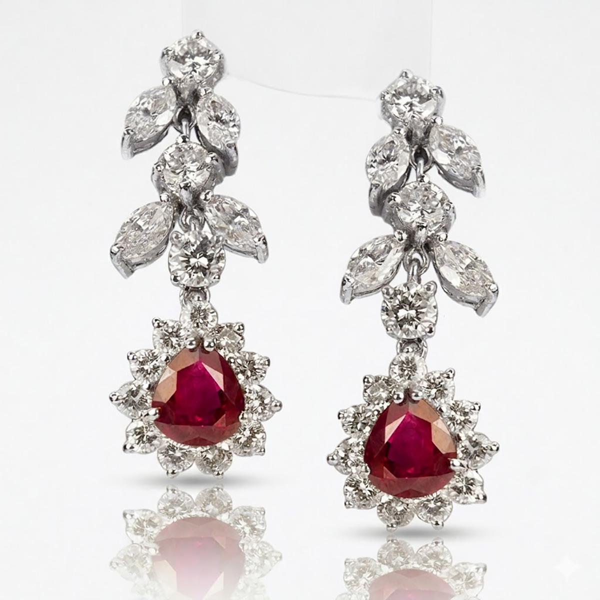 White Gold Earrings with Rubies and Diamonds