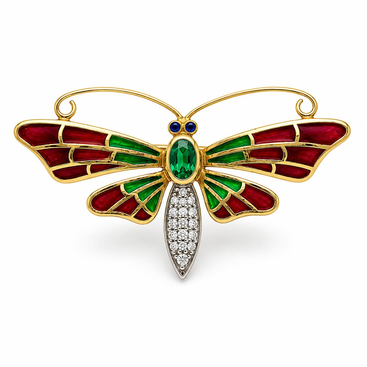 18K Plique De Jour Wasp with Emerald and Diamonds