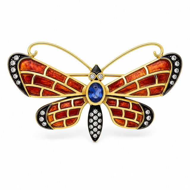 18K Plique De Jour Wasp with Sapphire and Diamond Accents