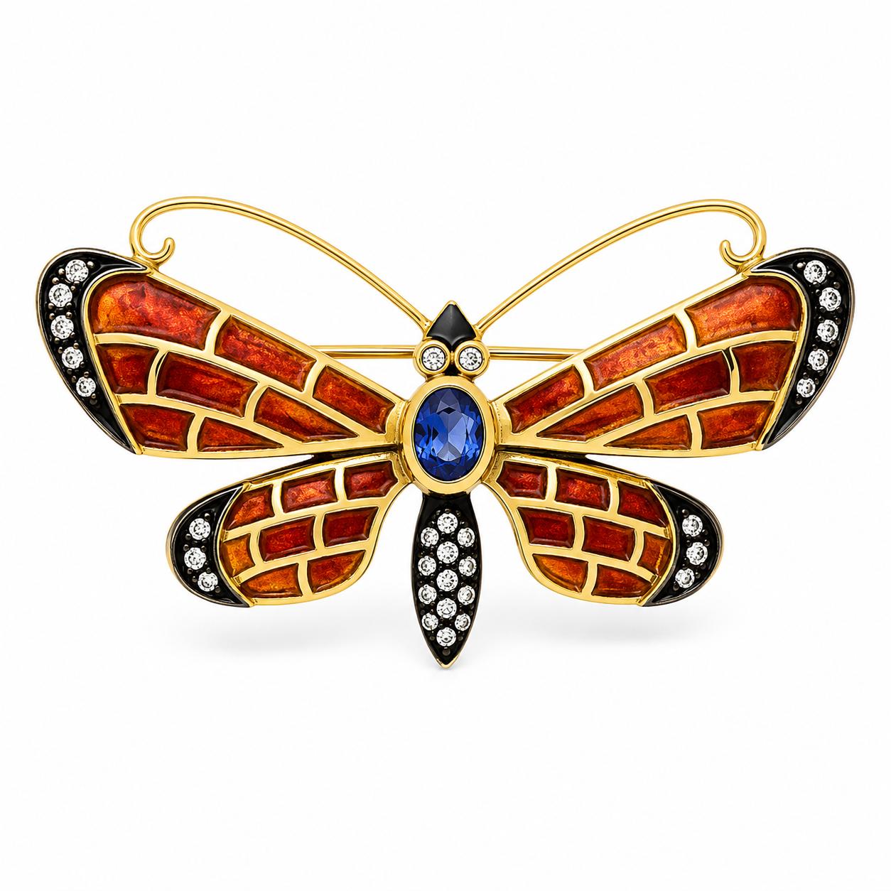 18K Plique De Jour Wasp with Sapphire and Diamond Accents