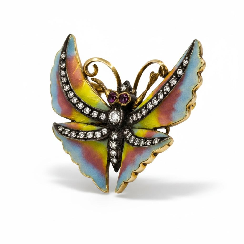 18K Enamel Wasp Pin with Diamonds and Ruby Eyes
