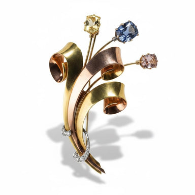 Tiffany & Co. 14K Retro Brooch with 13.27ct No Heat Sapphires