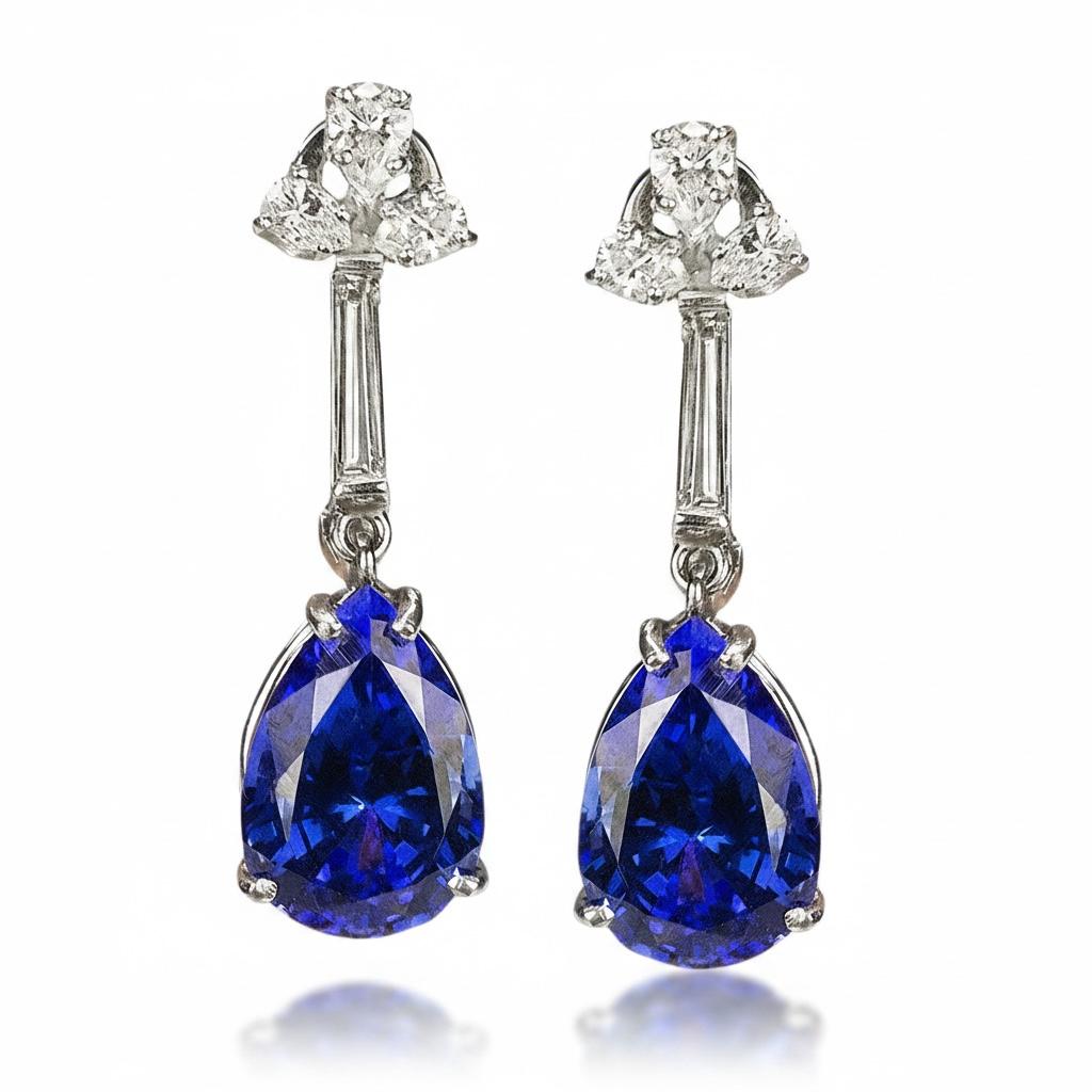 Platinum Earrings with Tanzanites and Fancy Diamonds