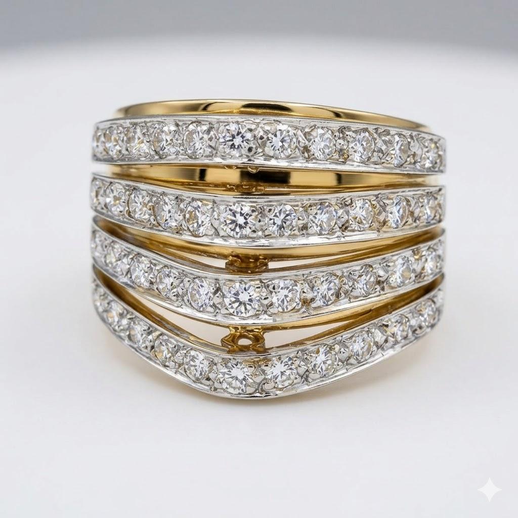 Gold Dome Ring with 1.54 Carat Diamonds