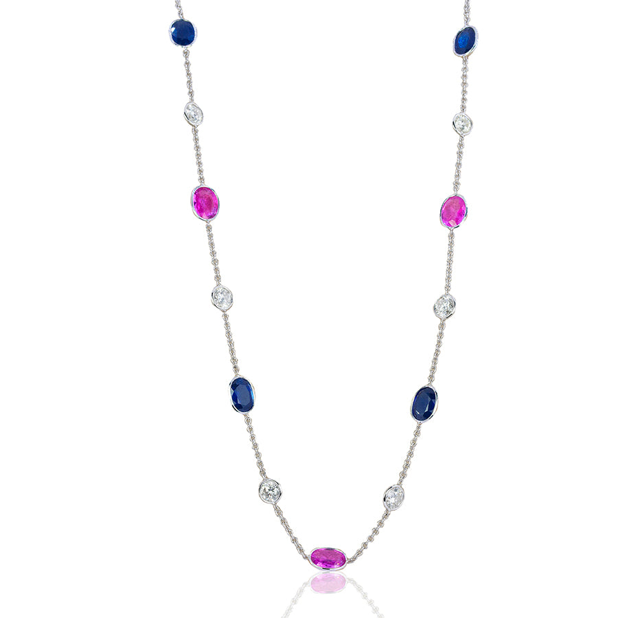 Diamond, Pink & Blue Sapphire Necklace