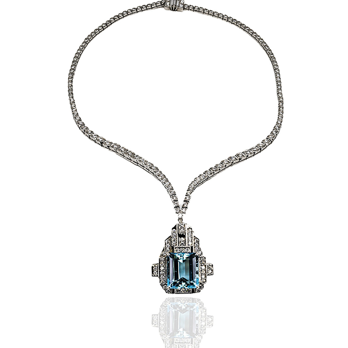 Art Deco Style Platinum Aquamarine Necklace