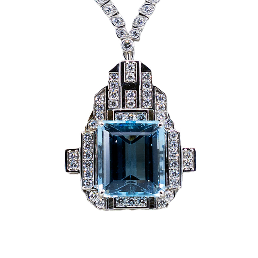 Art Deco Style Platinum Aquamarine Necklace