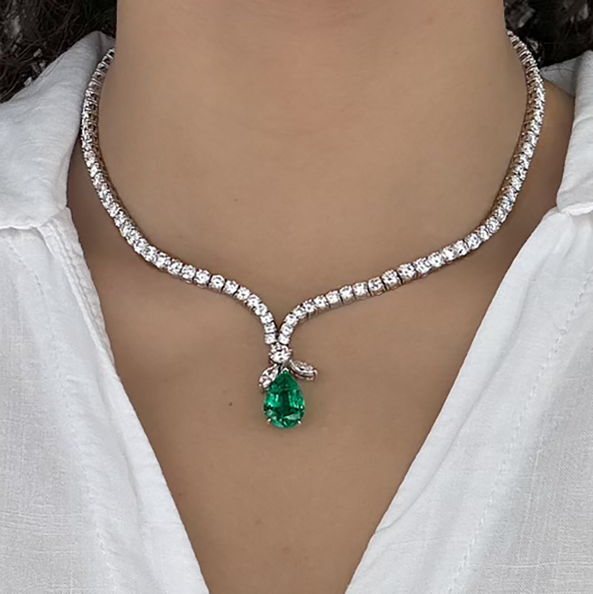 Platinum Diamond & Emerald Necklace