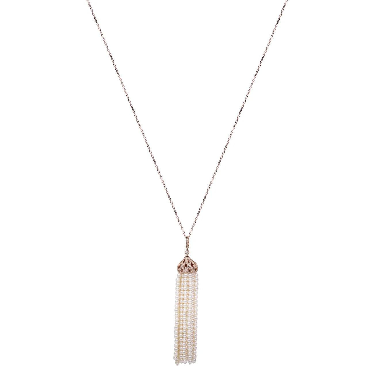 18k Rose gold Pearl Tassle Necklace