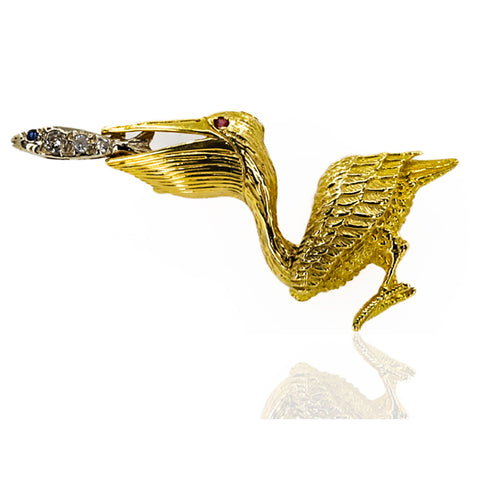 18k Pelican Brooch