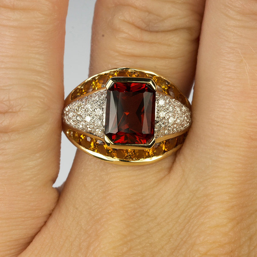 Garnet, Citrine & Diamond Ring