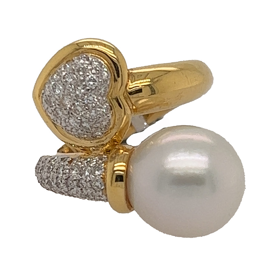 18K Pearl & Diamond Bypass Ring