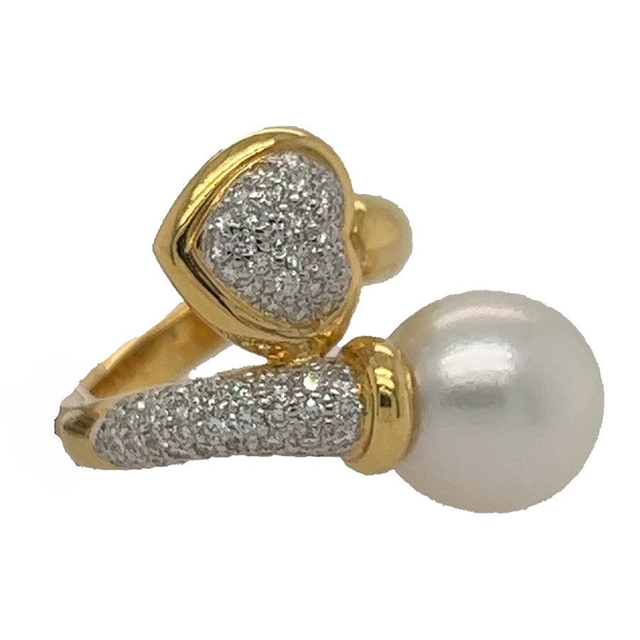 18K Pearl & Diamond Bypass Ring