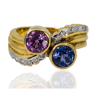 Keith Davis Blue and Pink Sapphire Bypass Ring