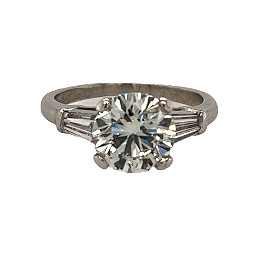 Platinum Ring with 2.37 Carat Round Diamond and Baguettes