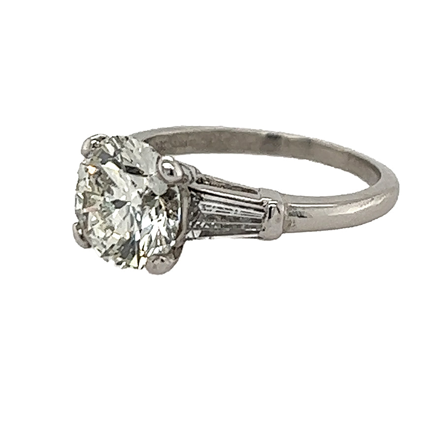 Platinum Ring with 2.37 Carat Round Diamond and Baguettes