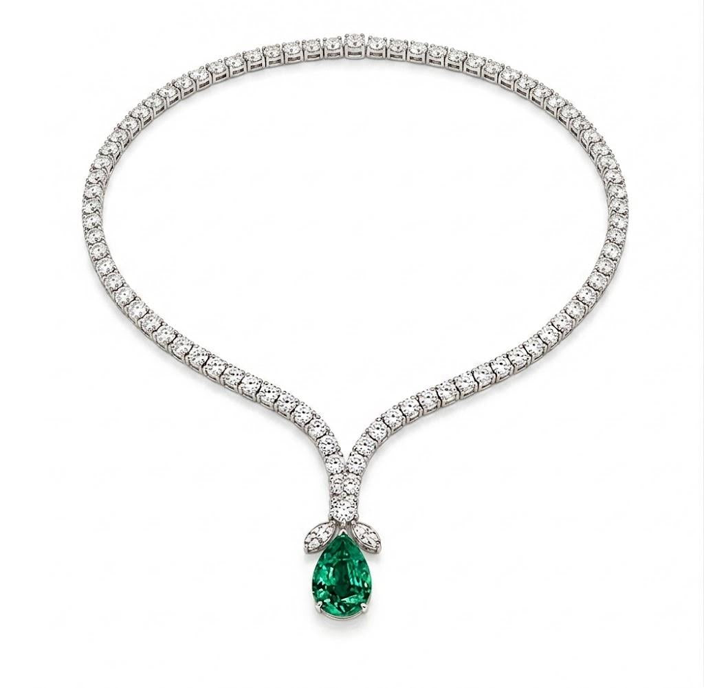 Platinum Diamond & Emerald Necklace