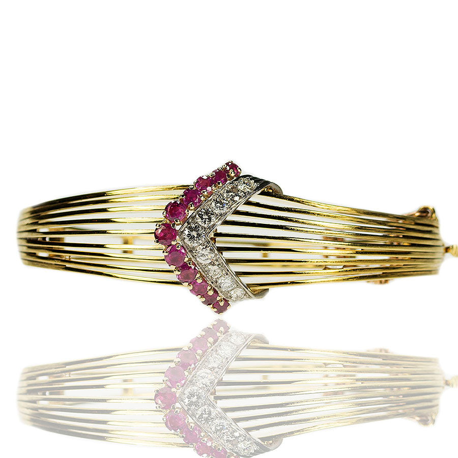 18k Retro Diamond and Ruby Bangle