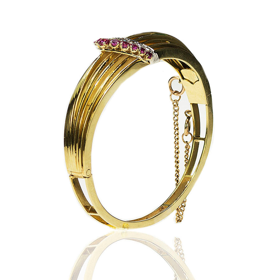 18k Retro Diamond and Ruby Bangle