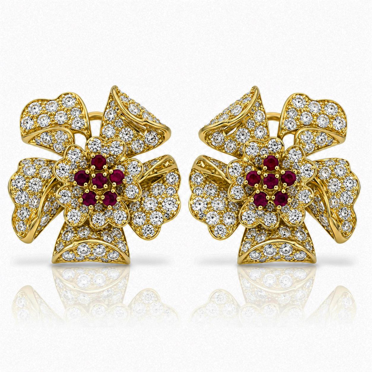18k Diamond Floral Earrings with Inserts