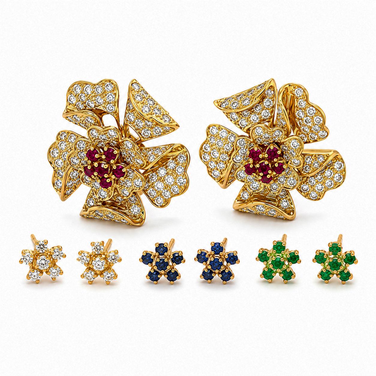 18k Diamond Floral Earrings with Inserts
