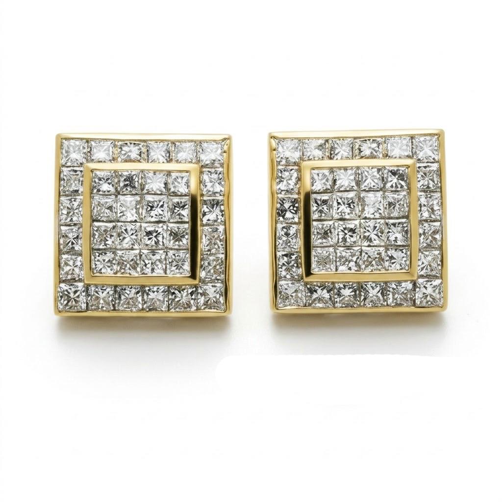 18k Invisible Set Diamond Earrings