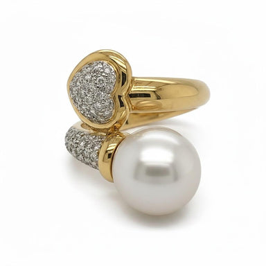 18K Pearl & Diamond Bypass Ring