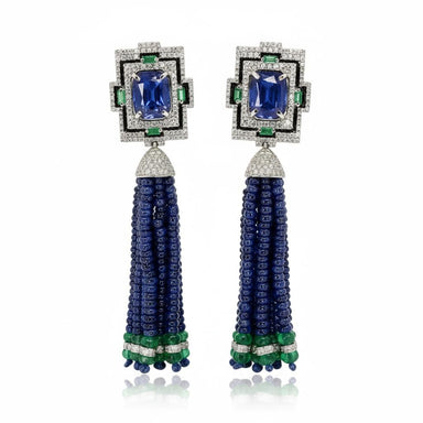 Sapphire Bead Tassle Earrings