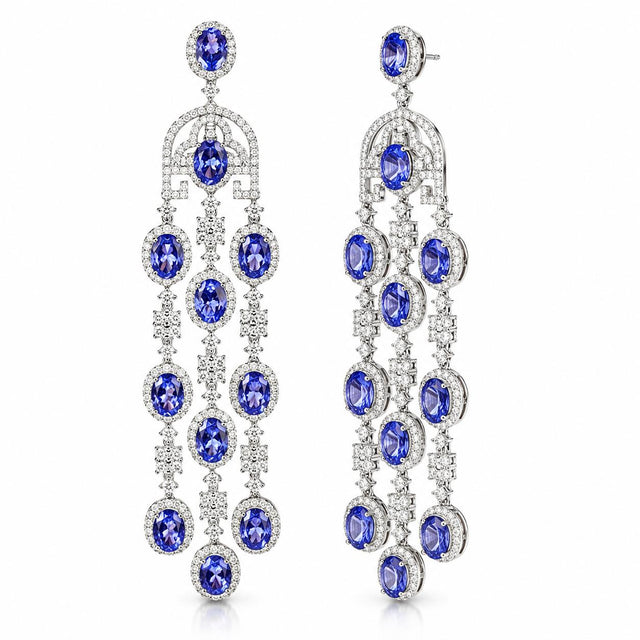 Diamnd & Tanzanite Chandelier Earrings