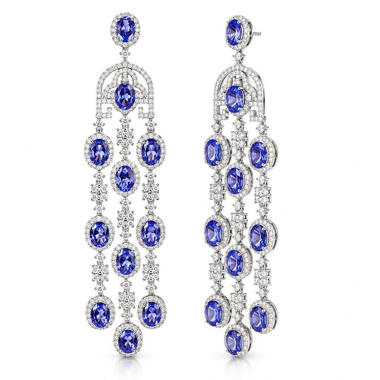 Diamnd & Tanzanite Chandelier Earrings