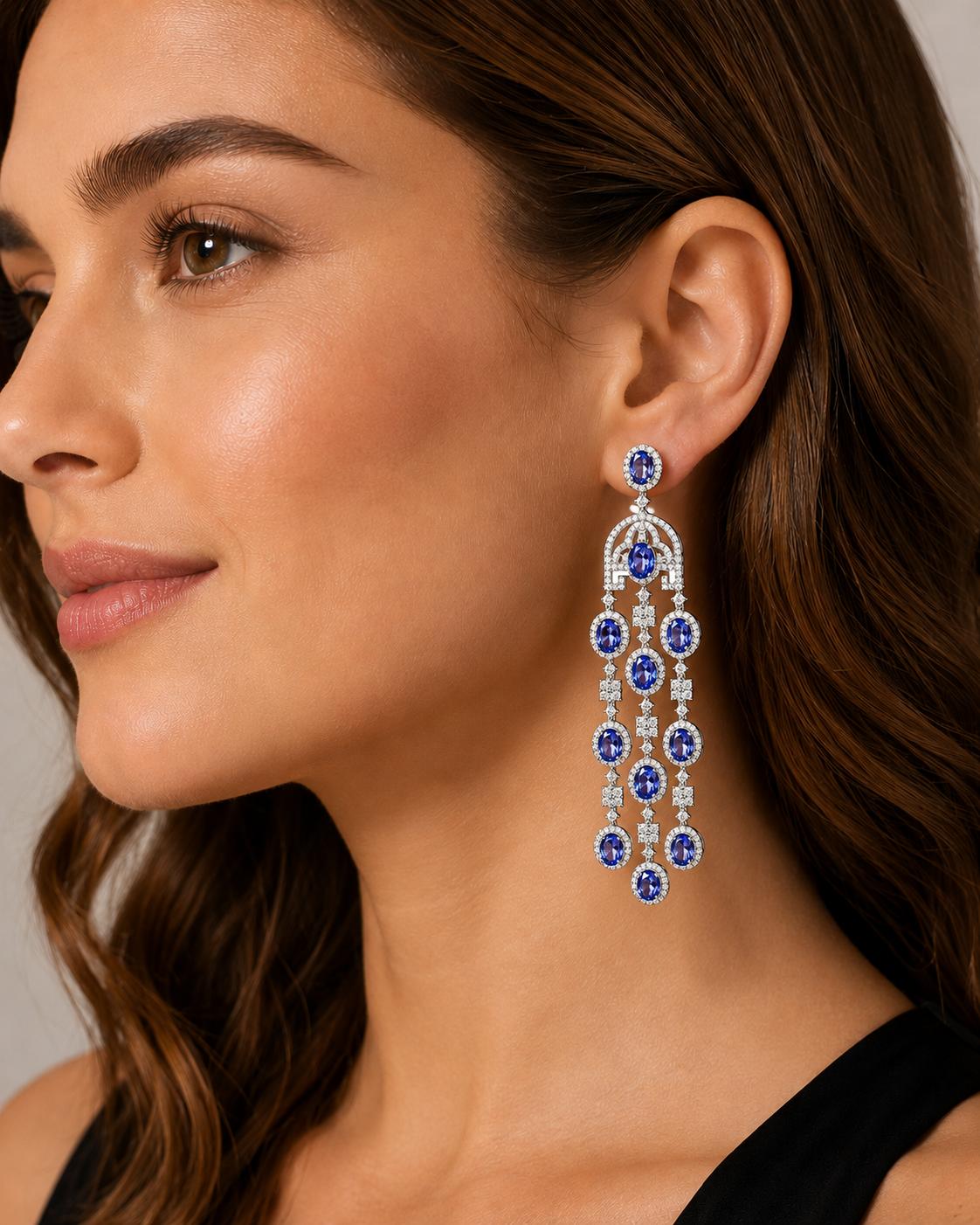 Diamnd & Tanzanite Chandelier Earrings