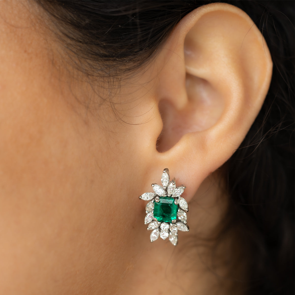 Platinum Emerald Earrings