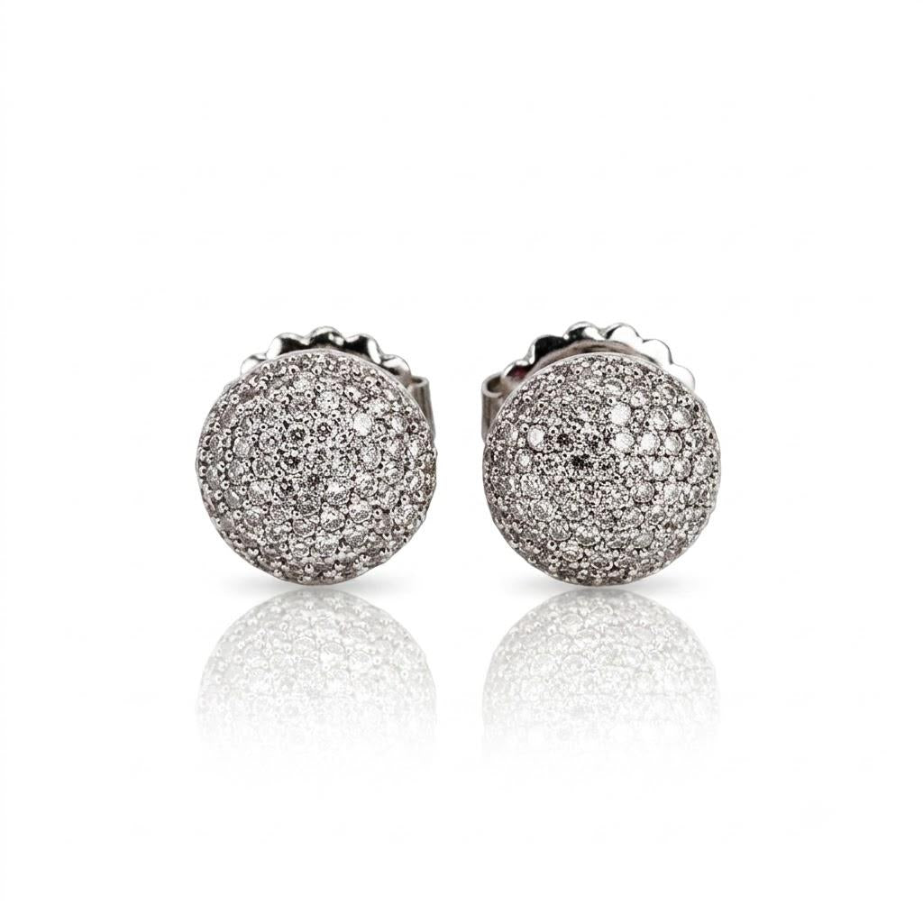 18k Pave Diamond Button Earrings