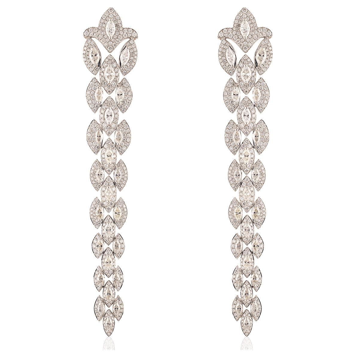18k White Gold Chandelier Earrings with 15.08ct White Diamonds