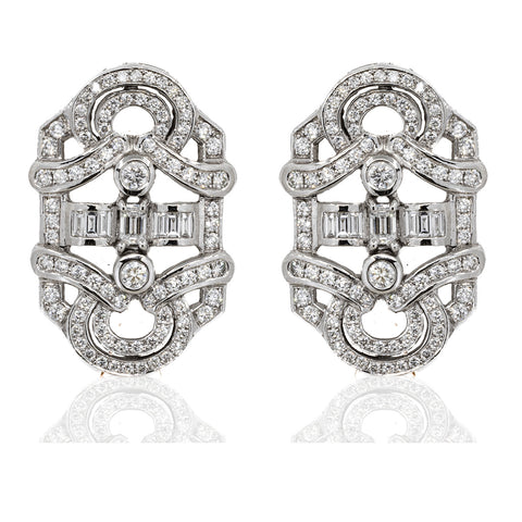 18k Art Deco Style Diamond Earrings