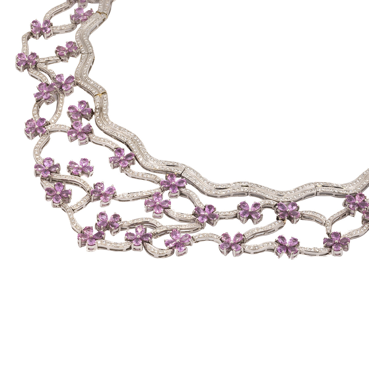 18k DIamond & Pink Sapphire Floral Necklace