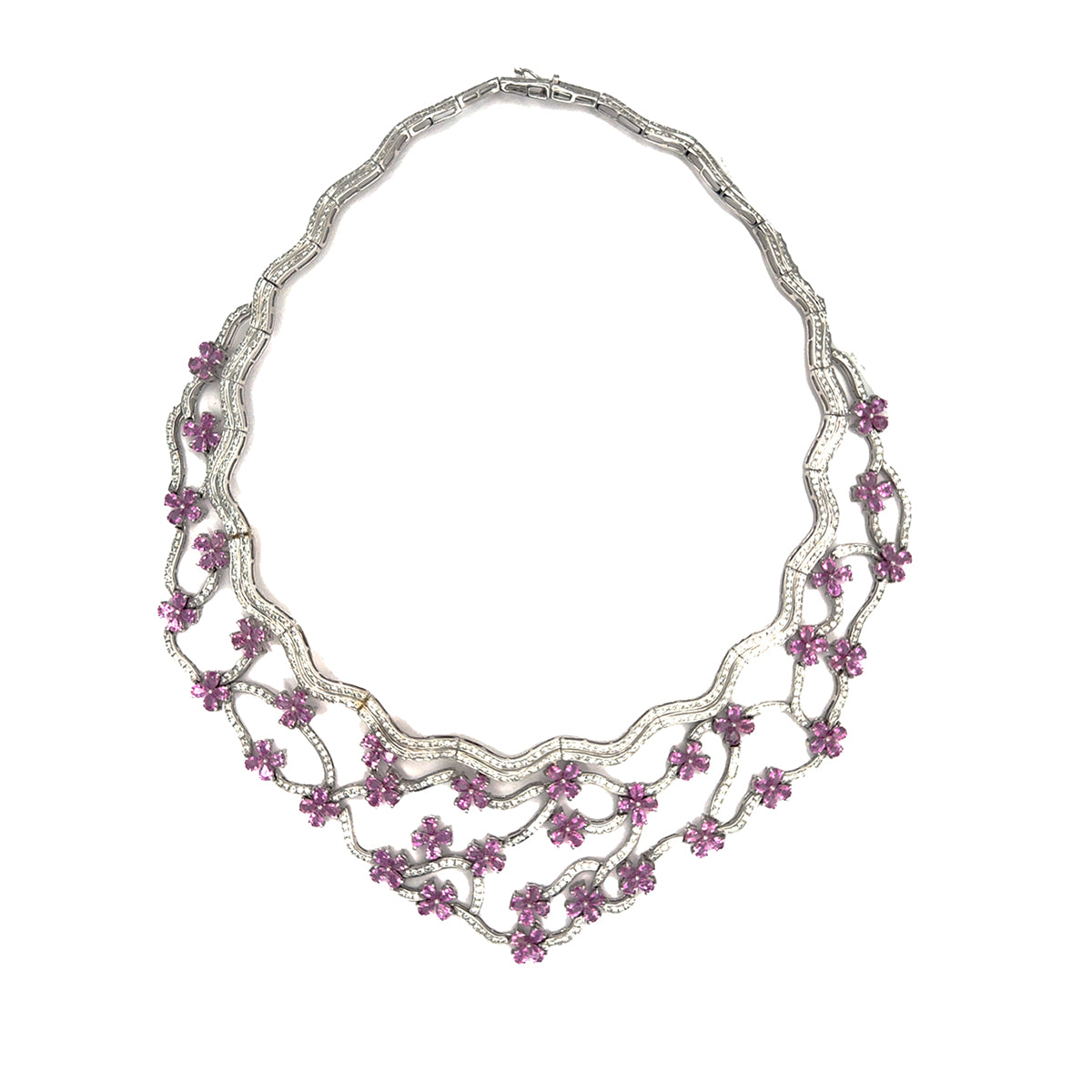 18k DIamond & Pink Sapphire Floral Necklace