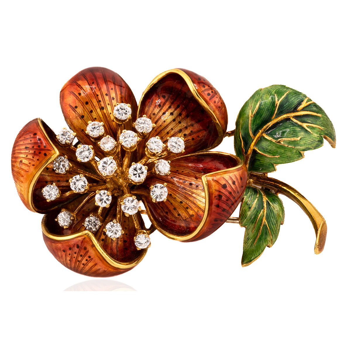 18k Italian Diamond & Enamel Brooch