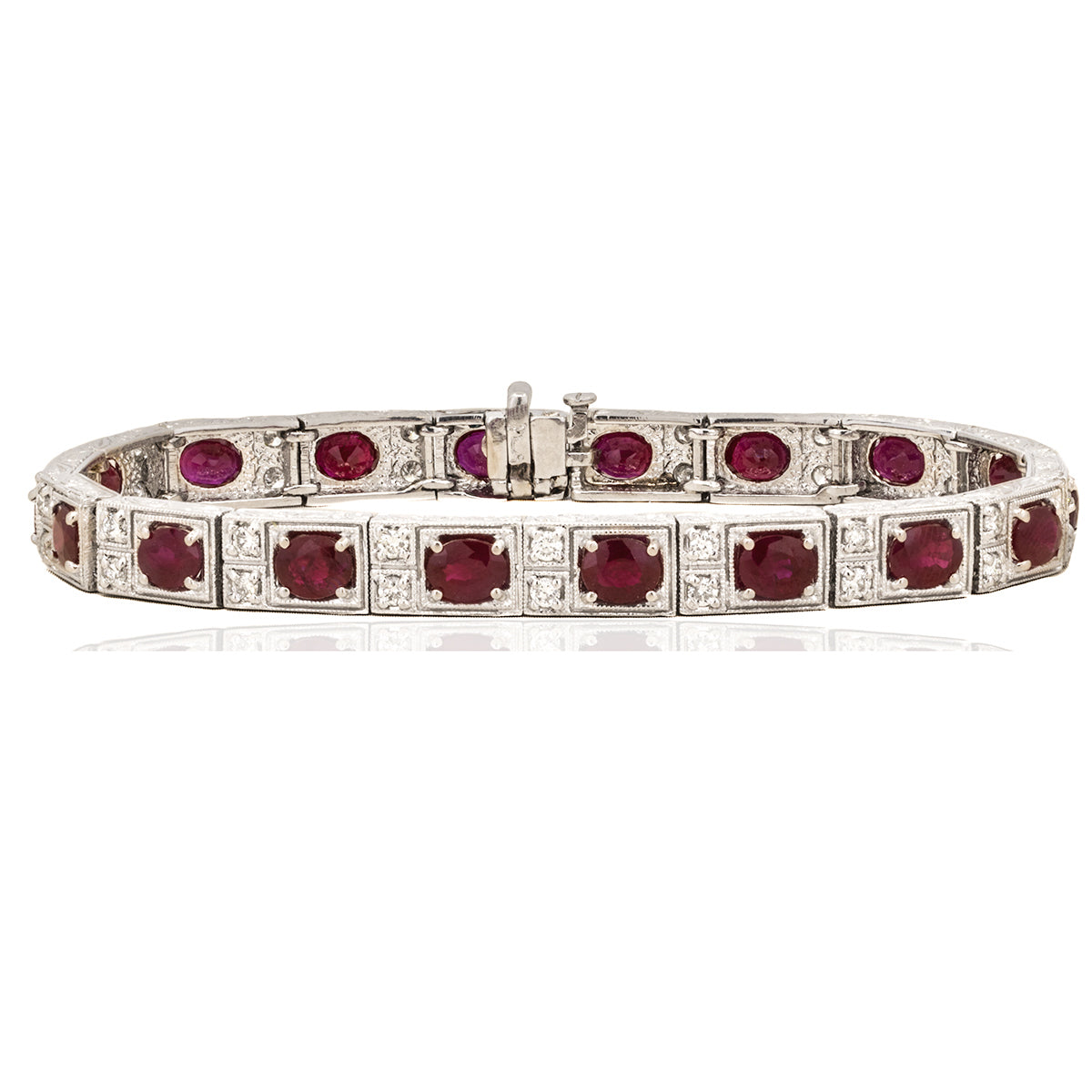 Platinum Engraved Ruby Bracelet