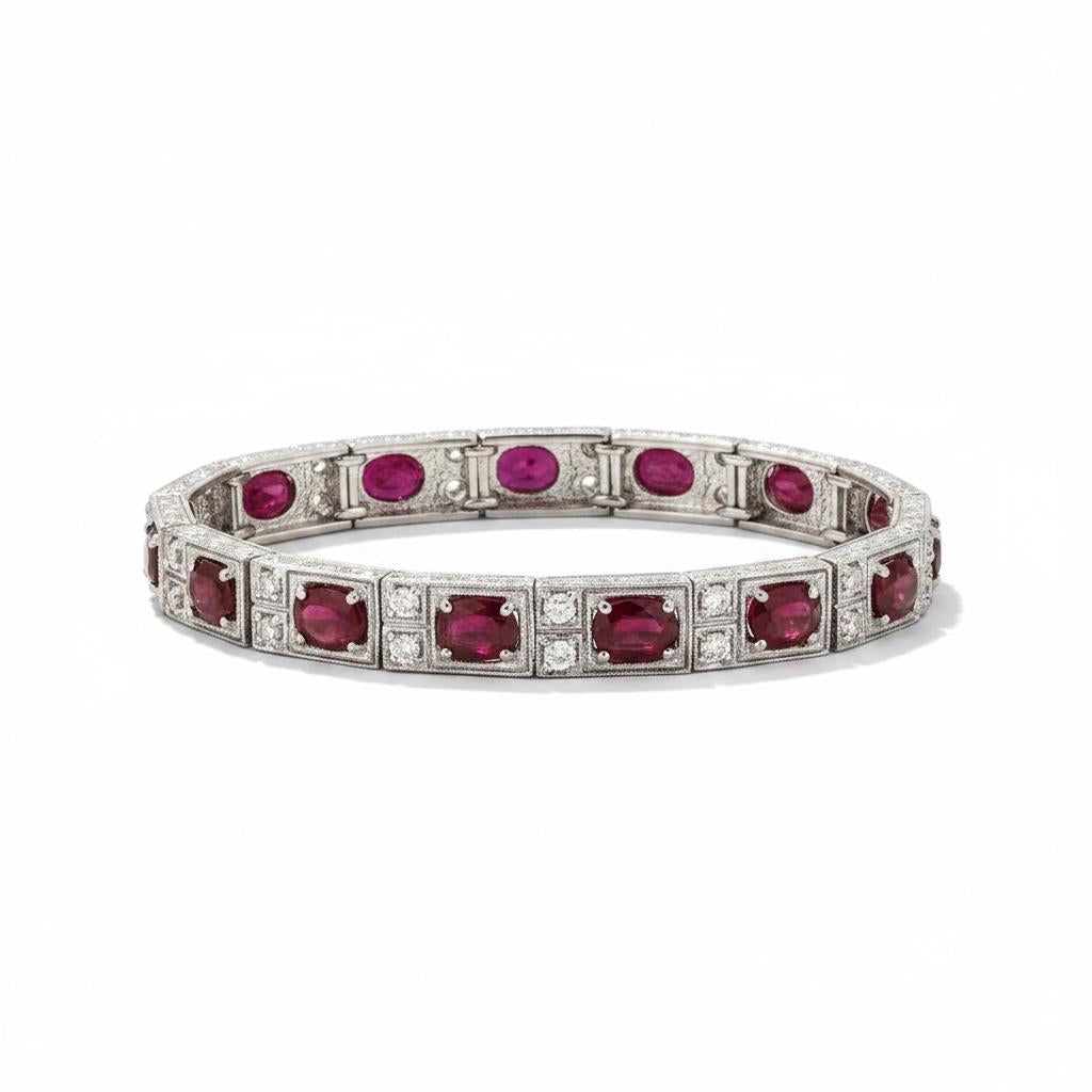 Platinum Engraved Ruby Bracelet