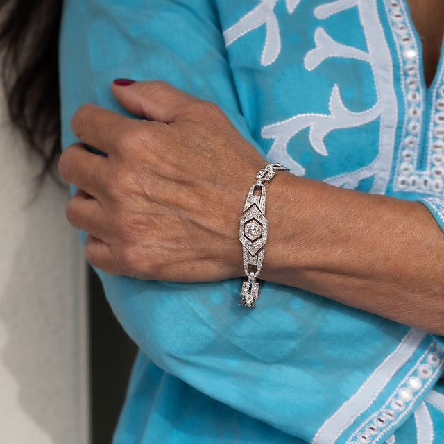 Art Deco Platinum Bracelet with 215 Old European Cut Diamonds
